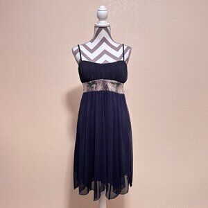 City Triangles Navy Chiffon Sequin Empire Waist Cocktail Dress – Medium